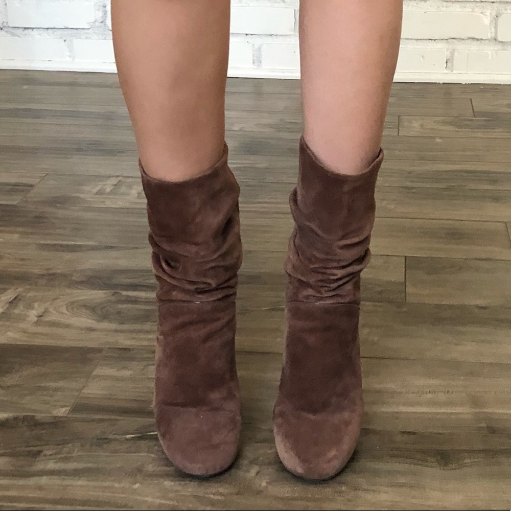 Louis Vuitton Camel Suede mid-calf Wedge boots